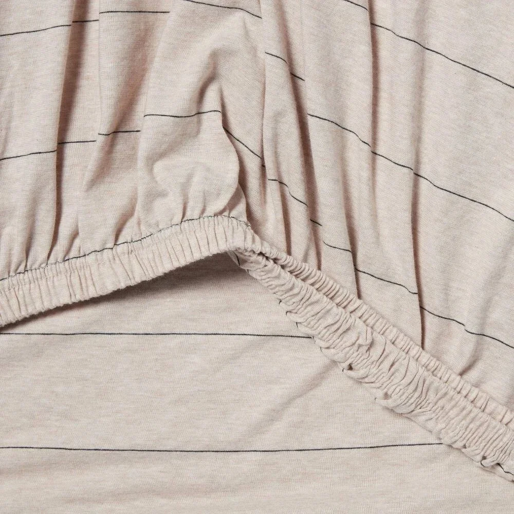 Queen Cotton Jersey Sheet Set Oatmeal Heather Striped - Threshold: